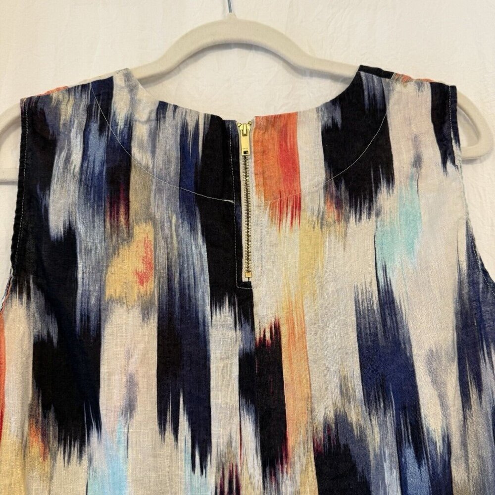 DKNY Women’s Sleeveless Linen Tank‎ Top Size Large Asymmetric Colorful Summer - Picture 6 of 12